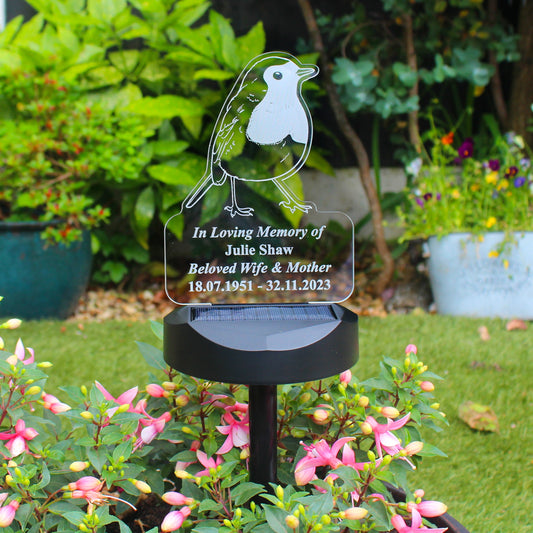 Personalised Robin Memorial Outdoor Solar Light NOVELTY LIGHTS from Eleanoras