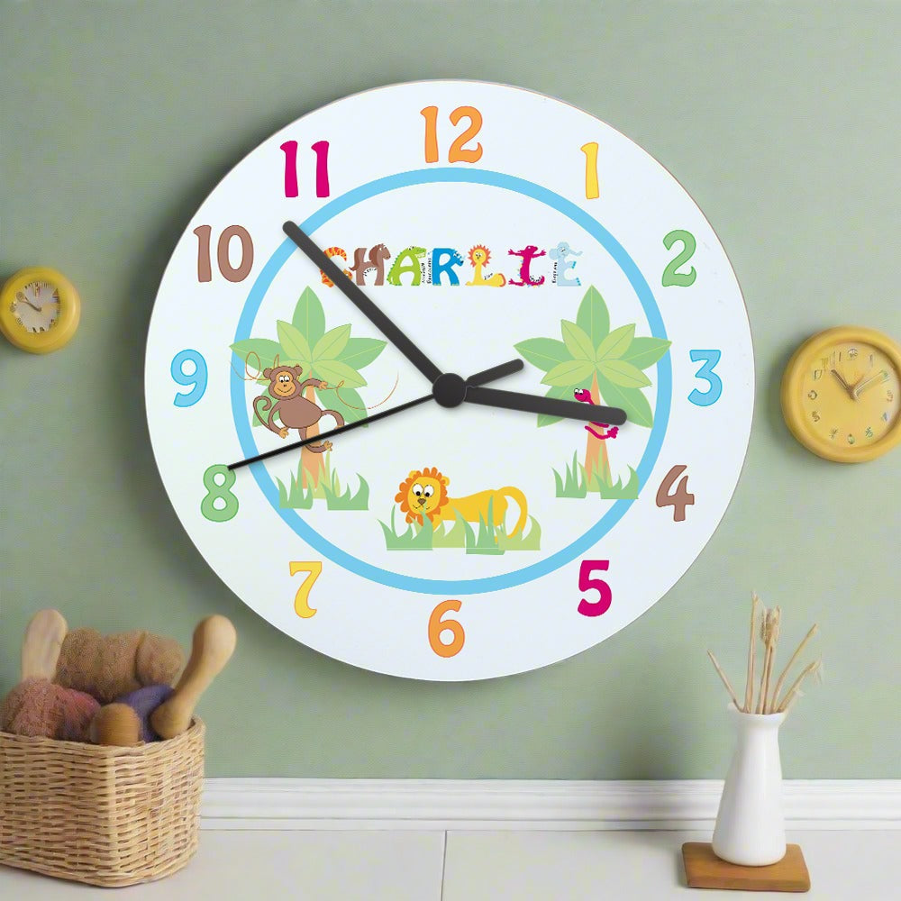Eleanoras Personalised Animal Alphabet Blue Clock Clocks