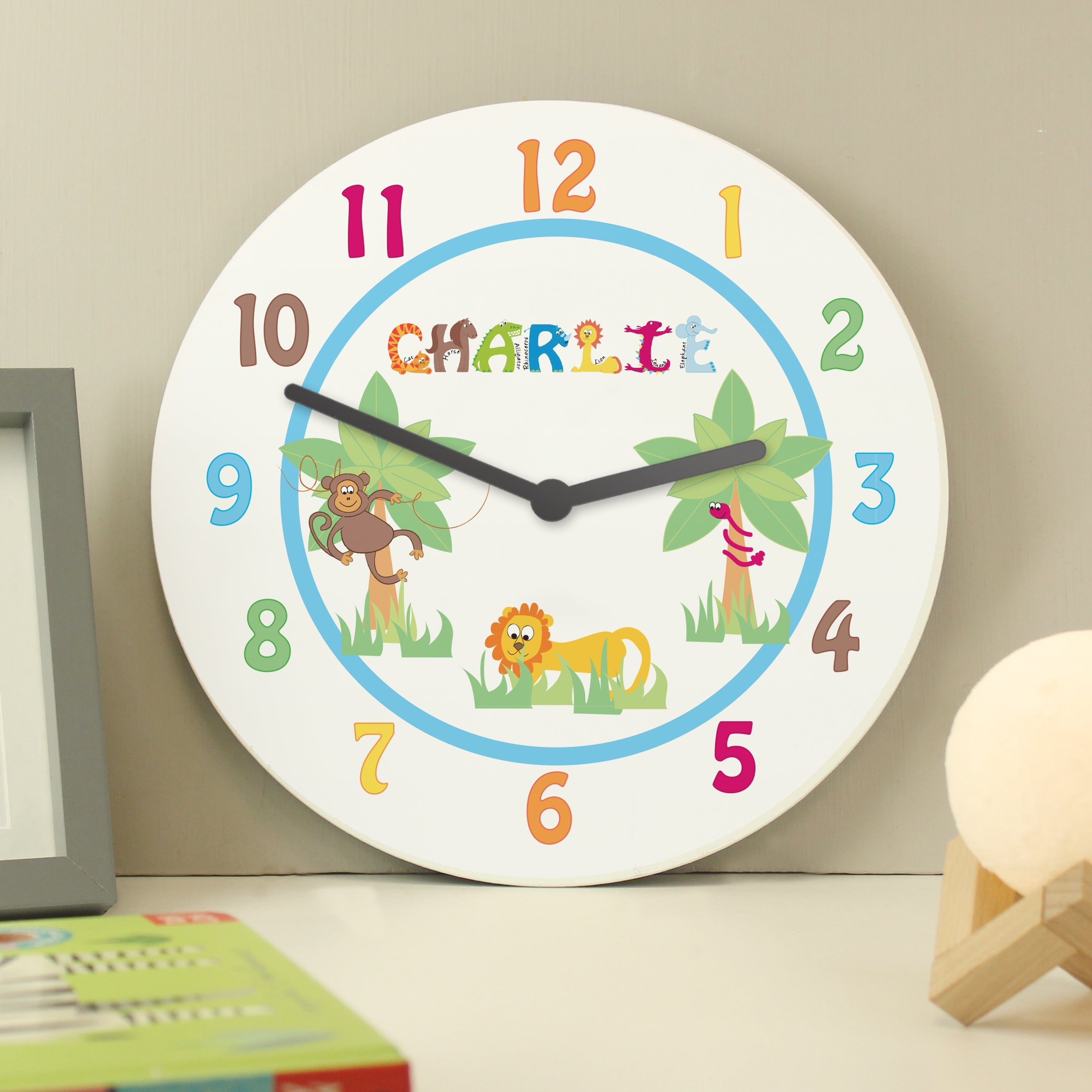 Eleanoras Personalised Animal Alphabet Blue Clock Clocks