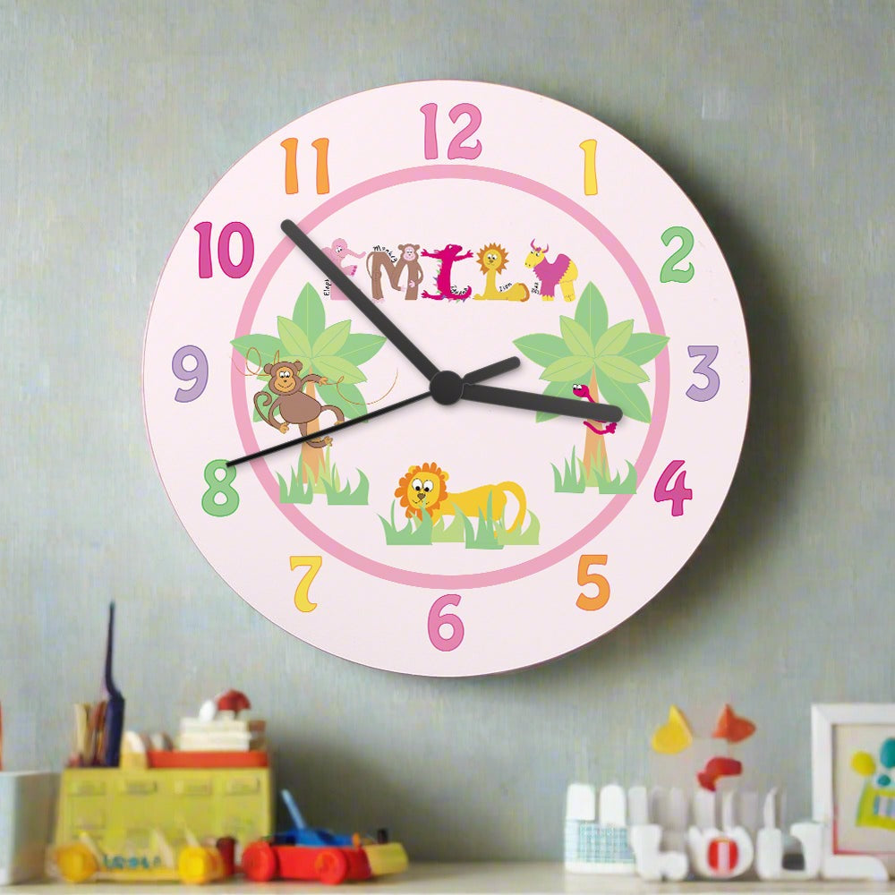 Eleanoras ANIMAL ALPHABET PINK CLOCK Clocks