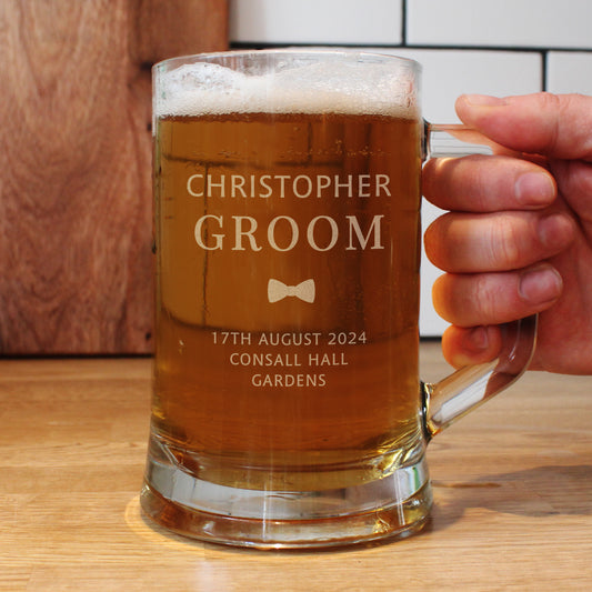 GROOM PERSONALISED PINT STERN TANKARD GLASSWARE from Eleanoras