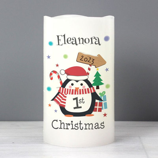 Personalised 1st Christmas Penguin LED Candle  from Eleanoras