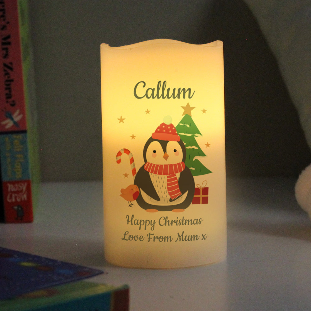 Personalised 1st Christmas Penguin LED Candle