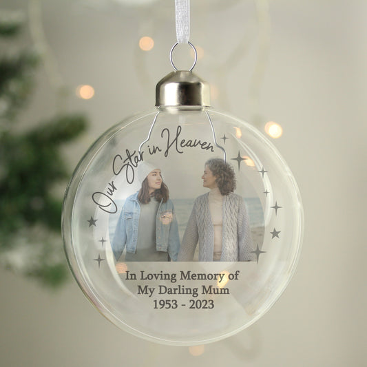 Personalised Our Star In Heaven Glass Bauble TREE DECORATIONS from Eleanoras