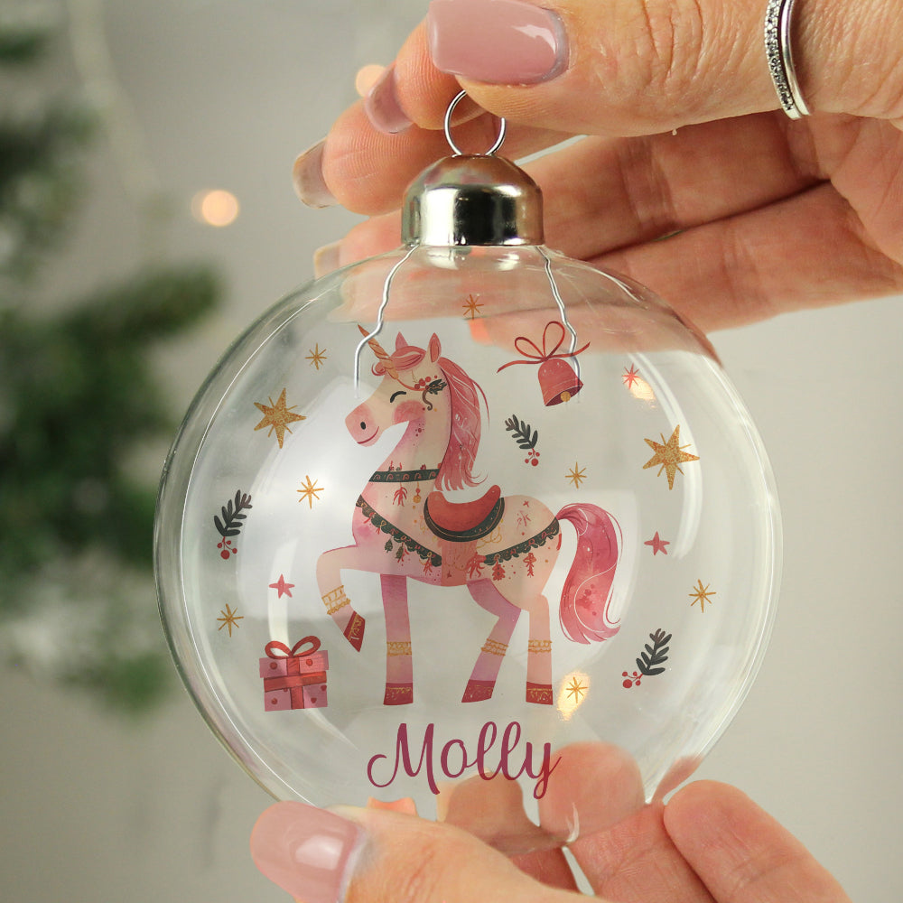 Personalised Unicorn Christmas Glass Bauble