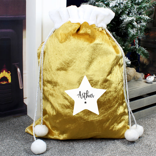 Eleanoras Personalised Star Luxury Pom Pom Gold Sack Stockings & Sacks