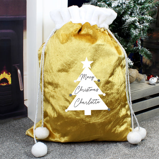 Eleanoras Personalised Christmas Tree Luxury Pom Pom Gold Sack Stockings & Sacks