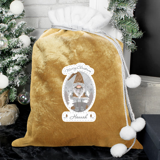 Eleanoras Personalised Gonk Luxury Pom Pom Gold Sack STOCKINGS & SACKS