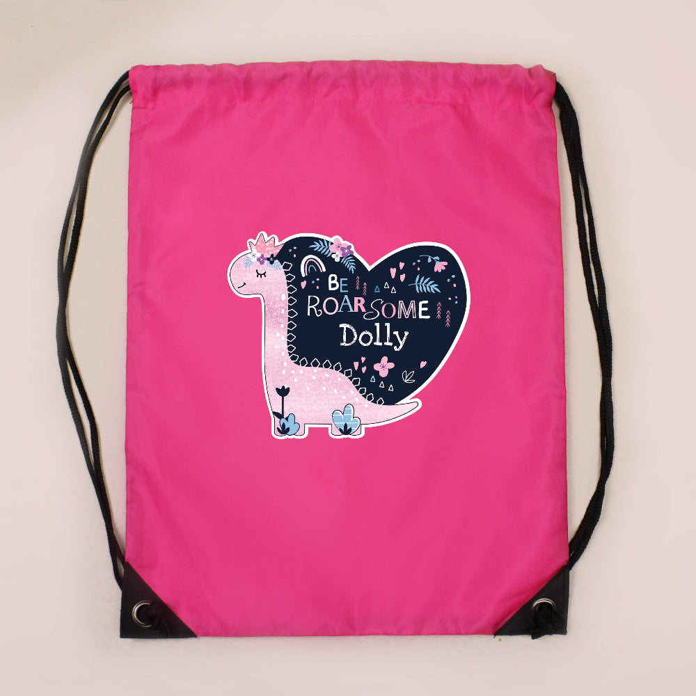 Eleanoras Pink Dinosaur Personalised Kit Bag PE Kit Bags