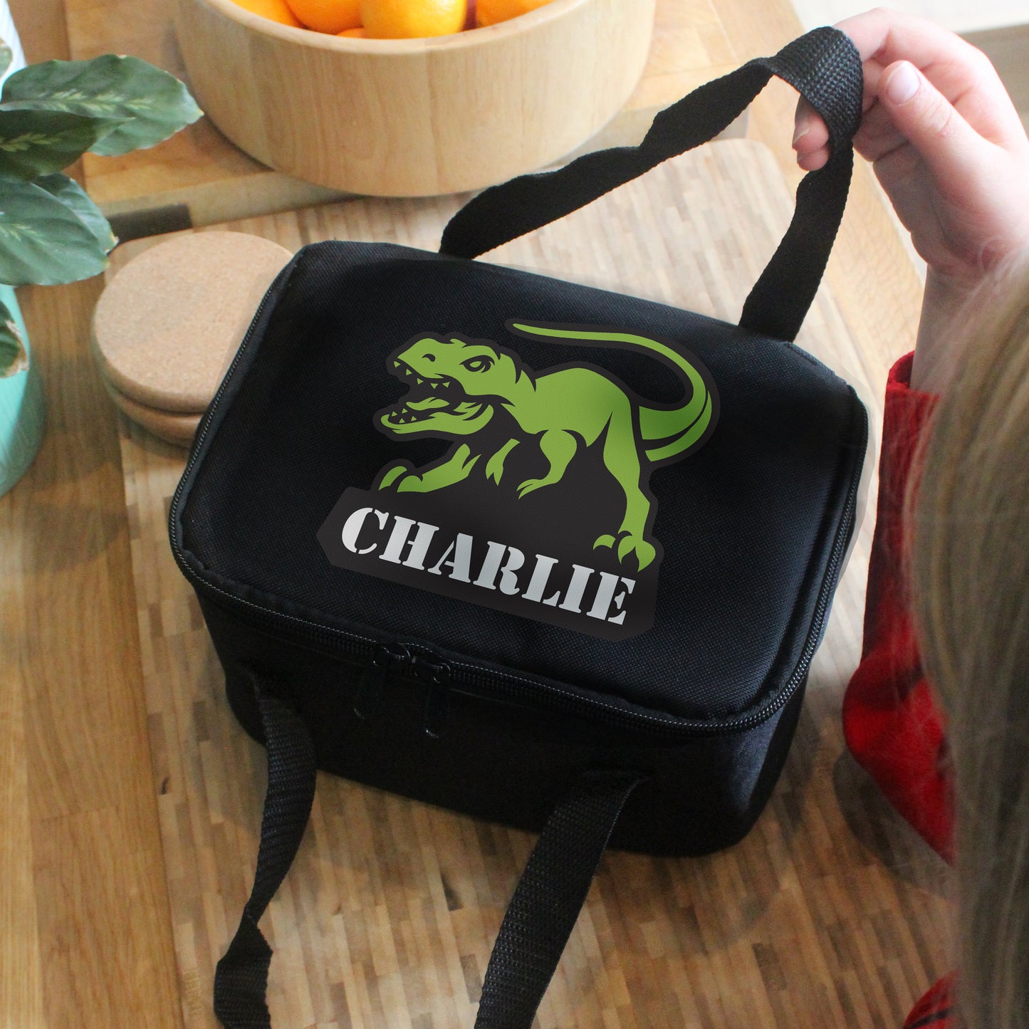 Eleanoras DINOSAUR PERSONALISED BLACK LUNCH BAG Lunch Bags & Boxes