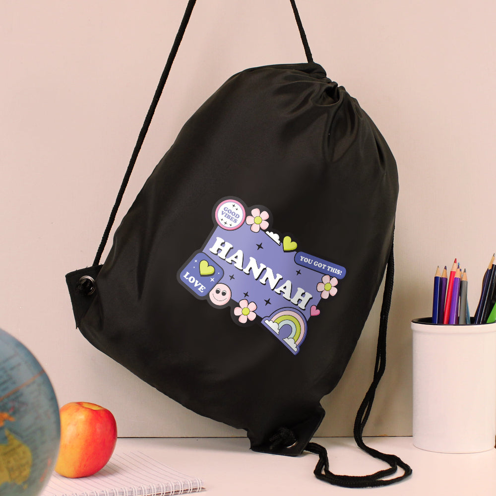 Eleanoras Personalised Good Vibes Black Kit Bag Swim / Kit Bags