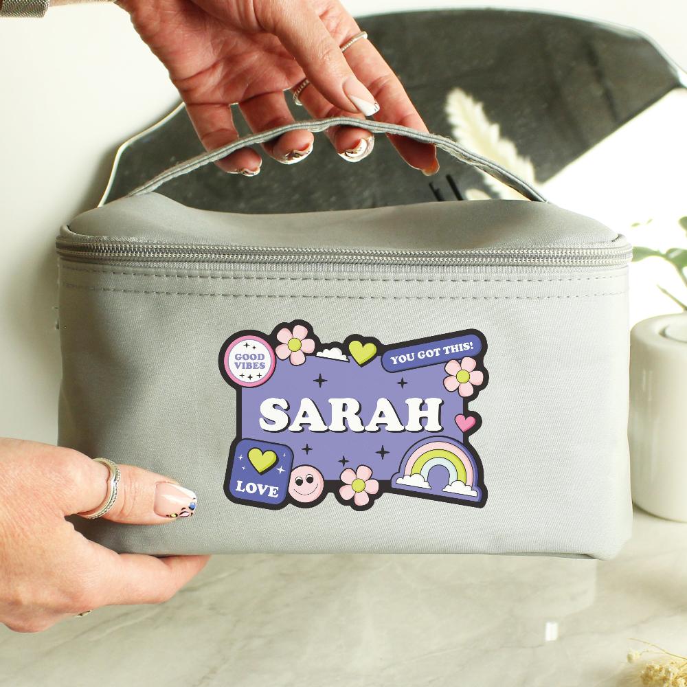 Eleanoras Personalised Good Vibes Grey Toiletry Bag 