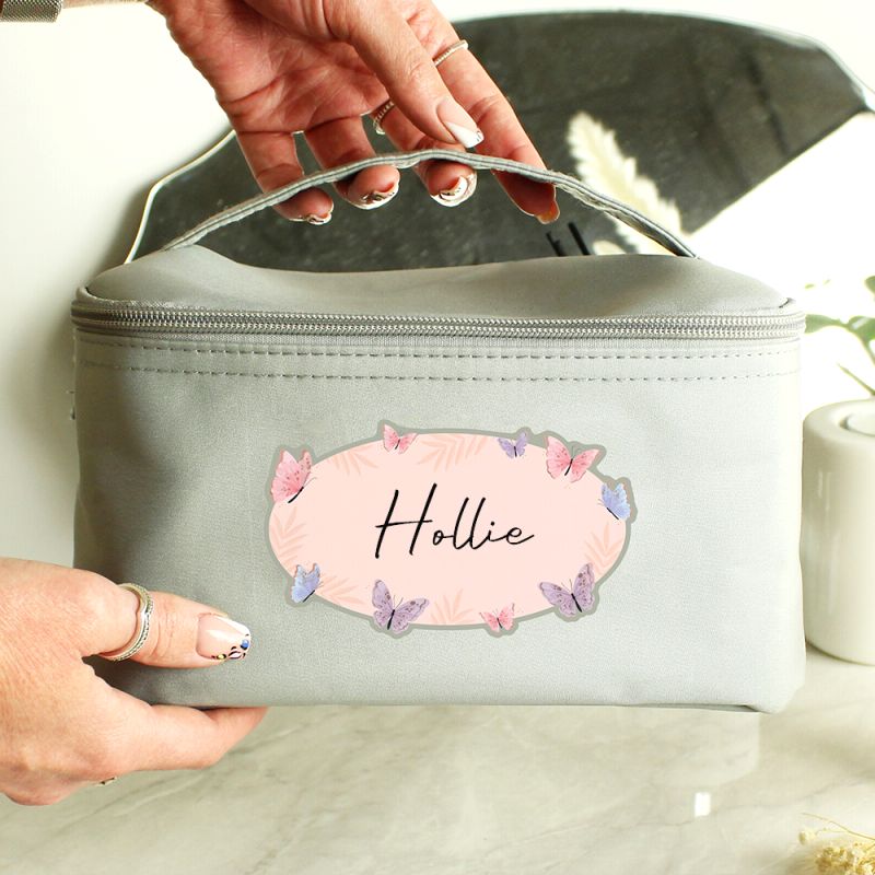 Personalised Butterfly Grey Toiletry Bag