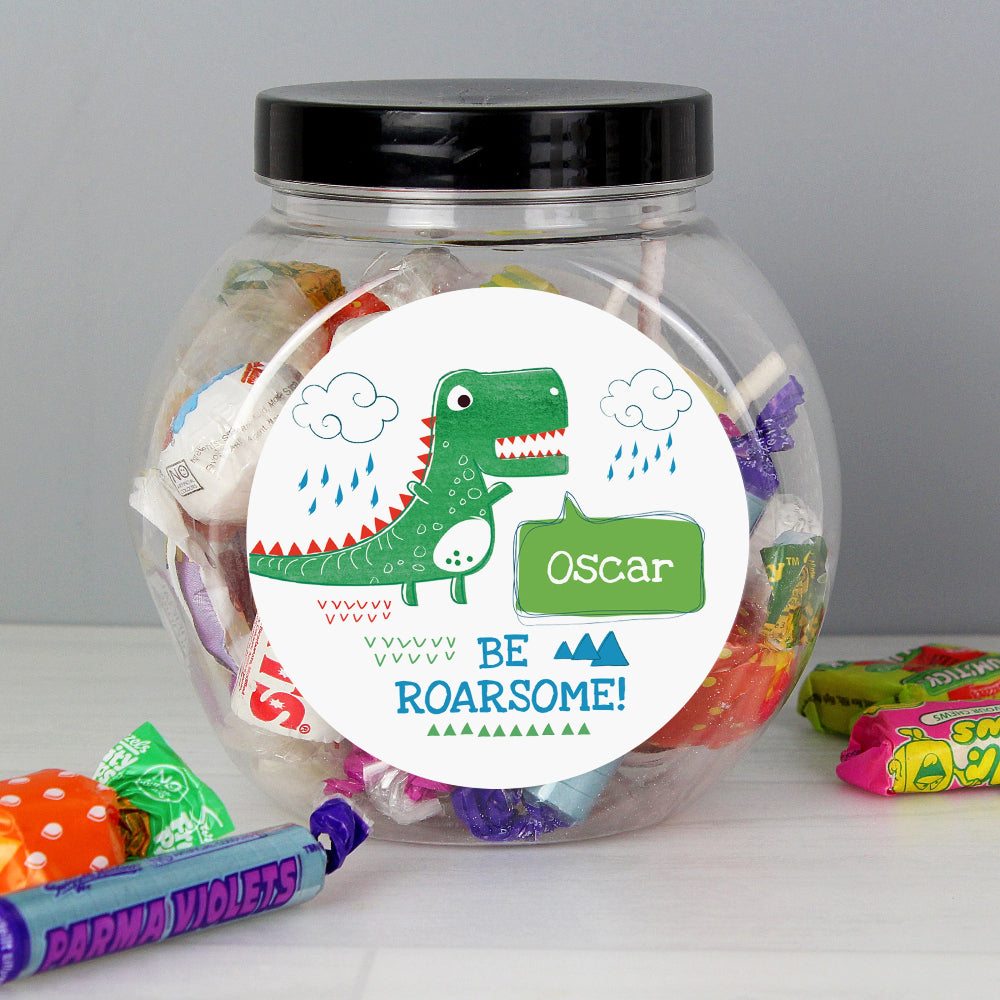 Eleanoras Personalised 'Be Roarsome' Dinosaur Sweet Jar Confectionery