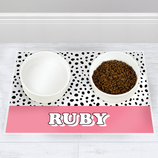 Eleanoras PINK SPOTS PERSONALISED PET BOWL MAT 