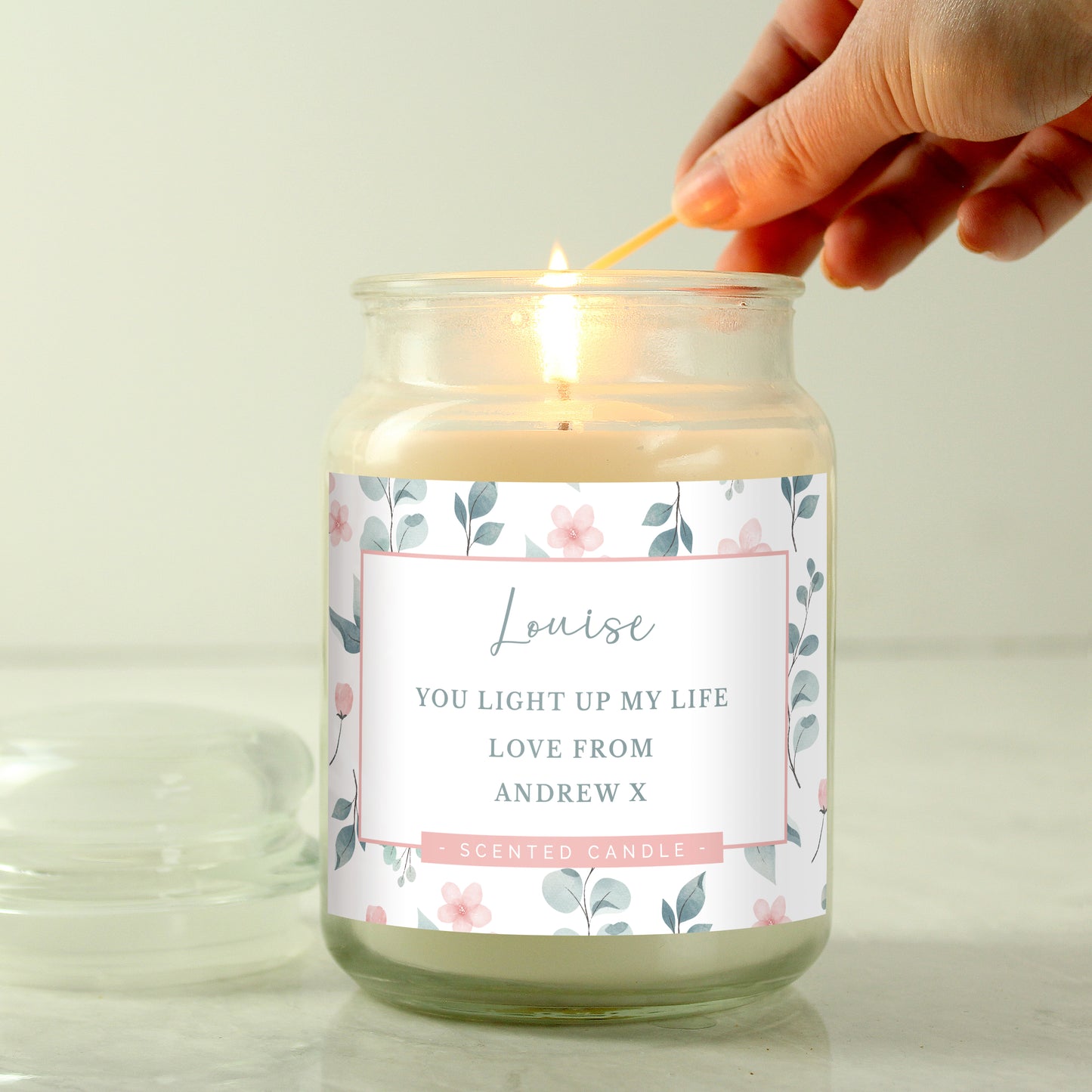 FLORAL LARGE PERSONALISED SCENTED JAR CANDLE