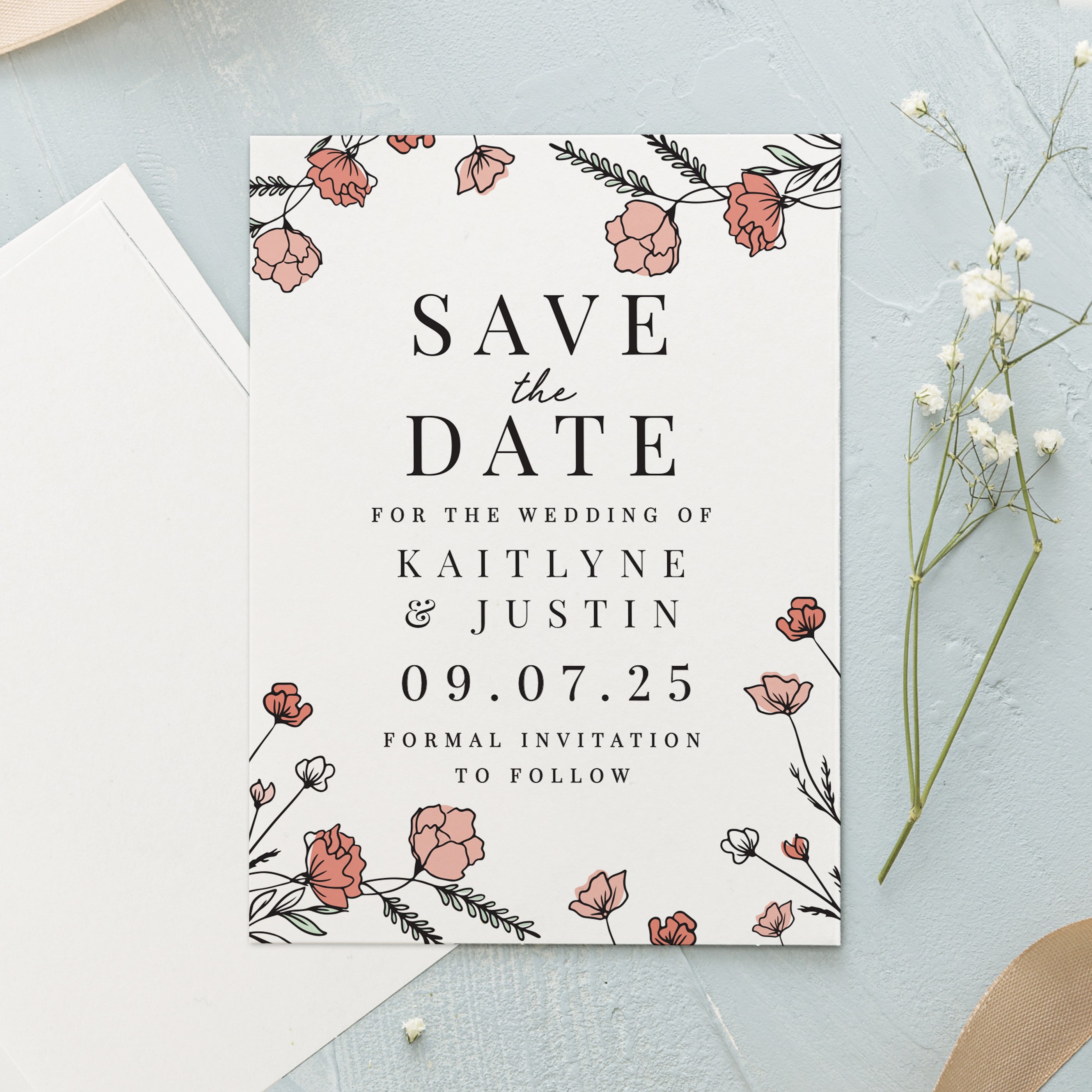 Eleanoras Personalised Pink Floral Set of 36 Wedding Save the Dates 