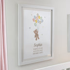 Eleanoras Personalised Teddy Balloon White Poster Frame Framed Prints