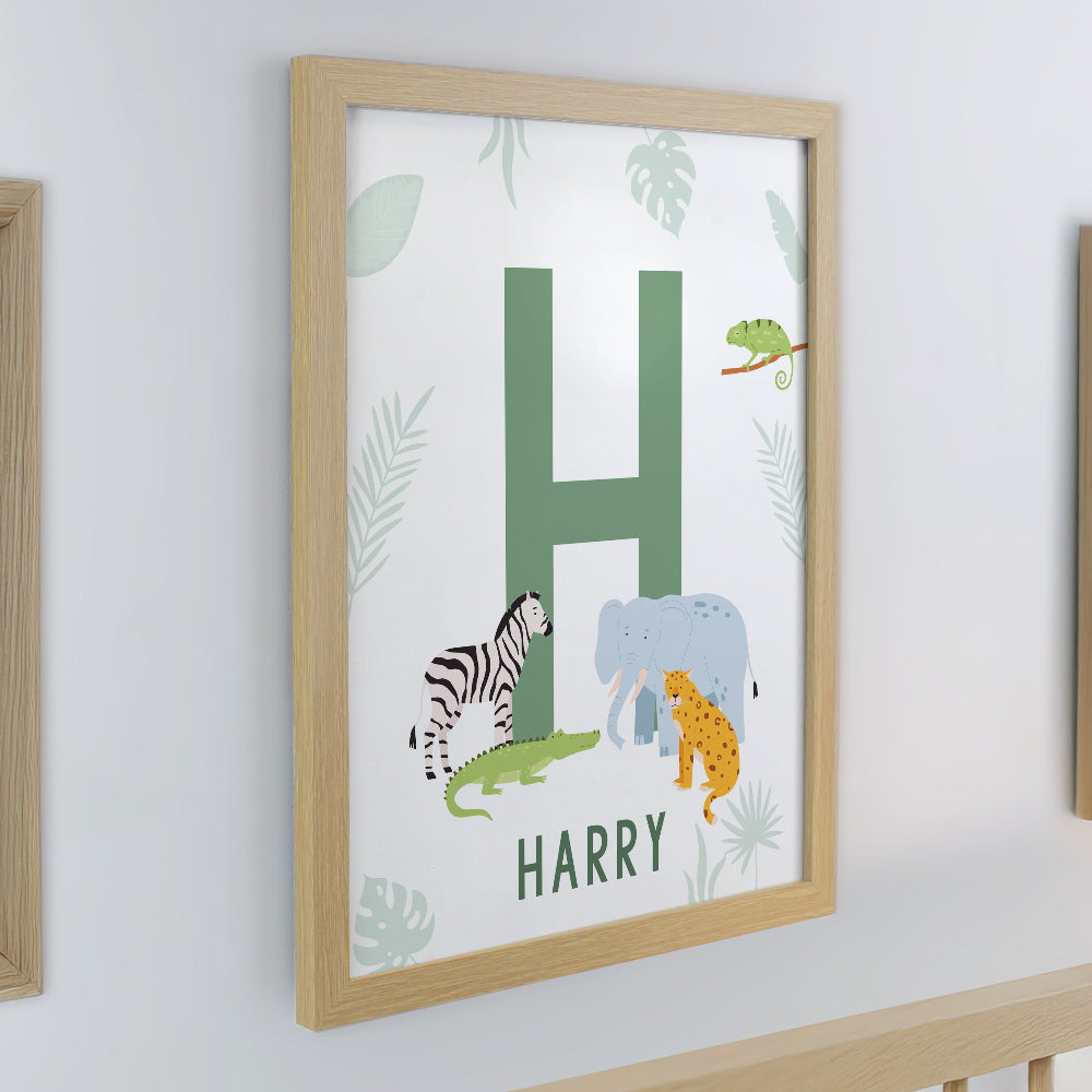 Eleanoras Personalised Animal Initial Oak Poster Frame Wall Art & Prints