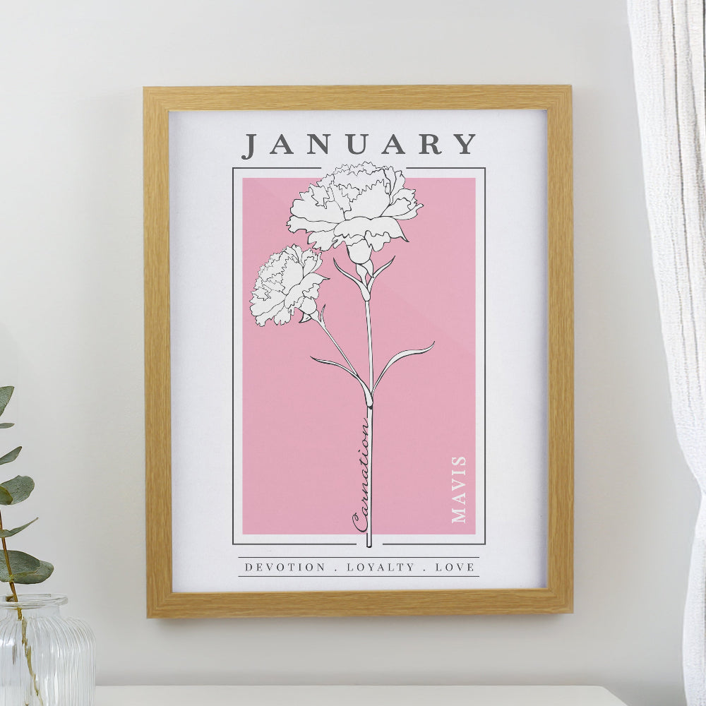 Eleanoras Personalised Birth Flower Oak Poster Frame Wall Art & Prints