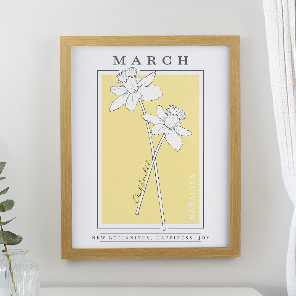 Eleanoras Personalised Birth Flower Oak Poster Frame Wall Art & Prints