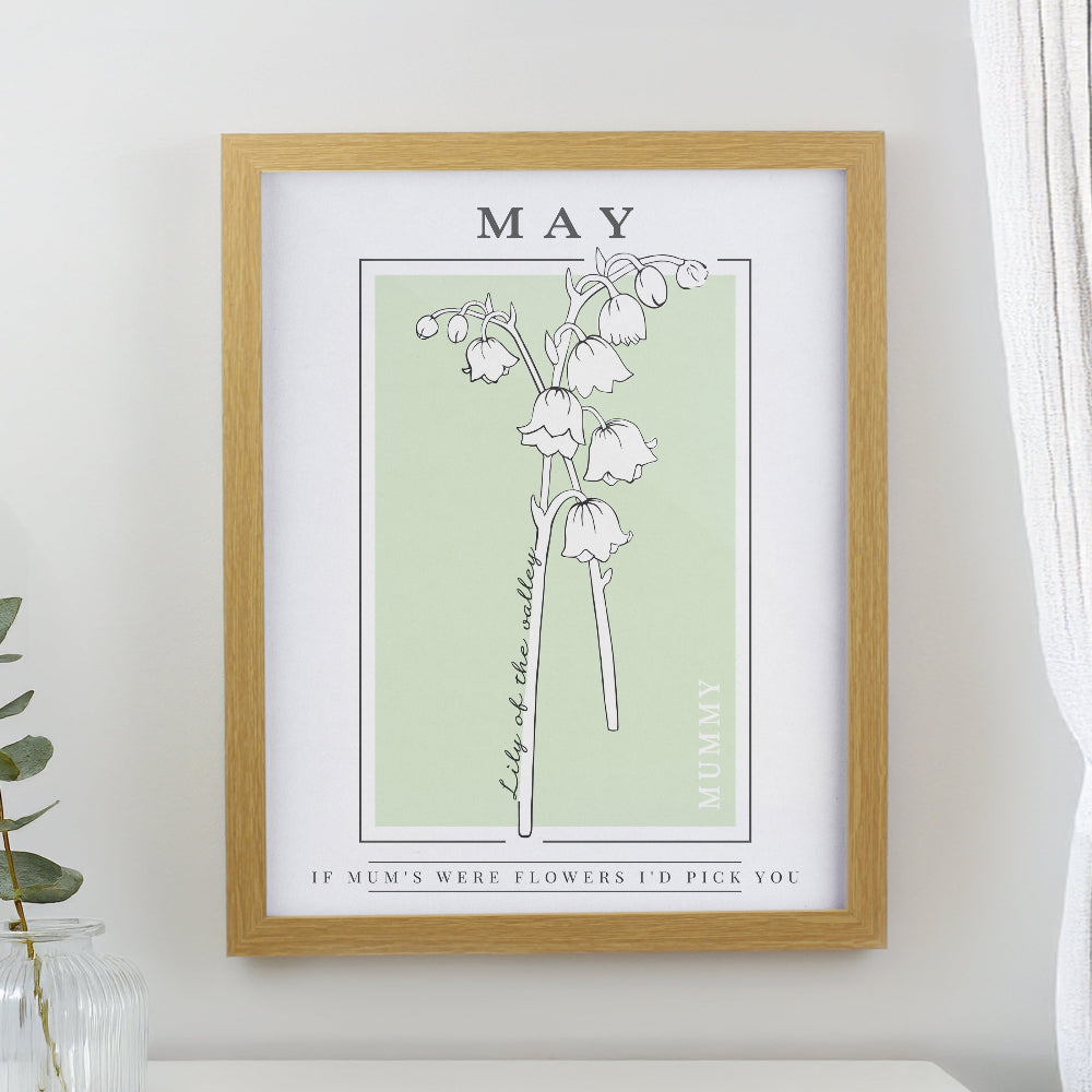Eleanoras Personalised Birth Flower Oak Poster Frame Wall Art & Prints