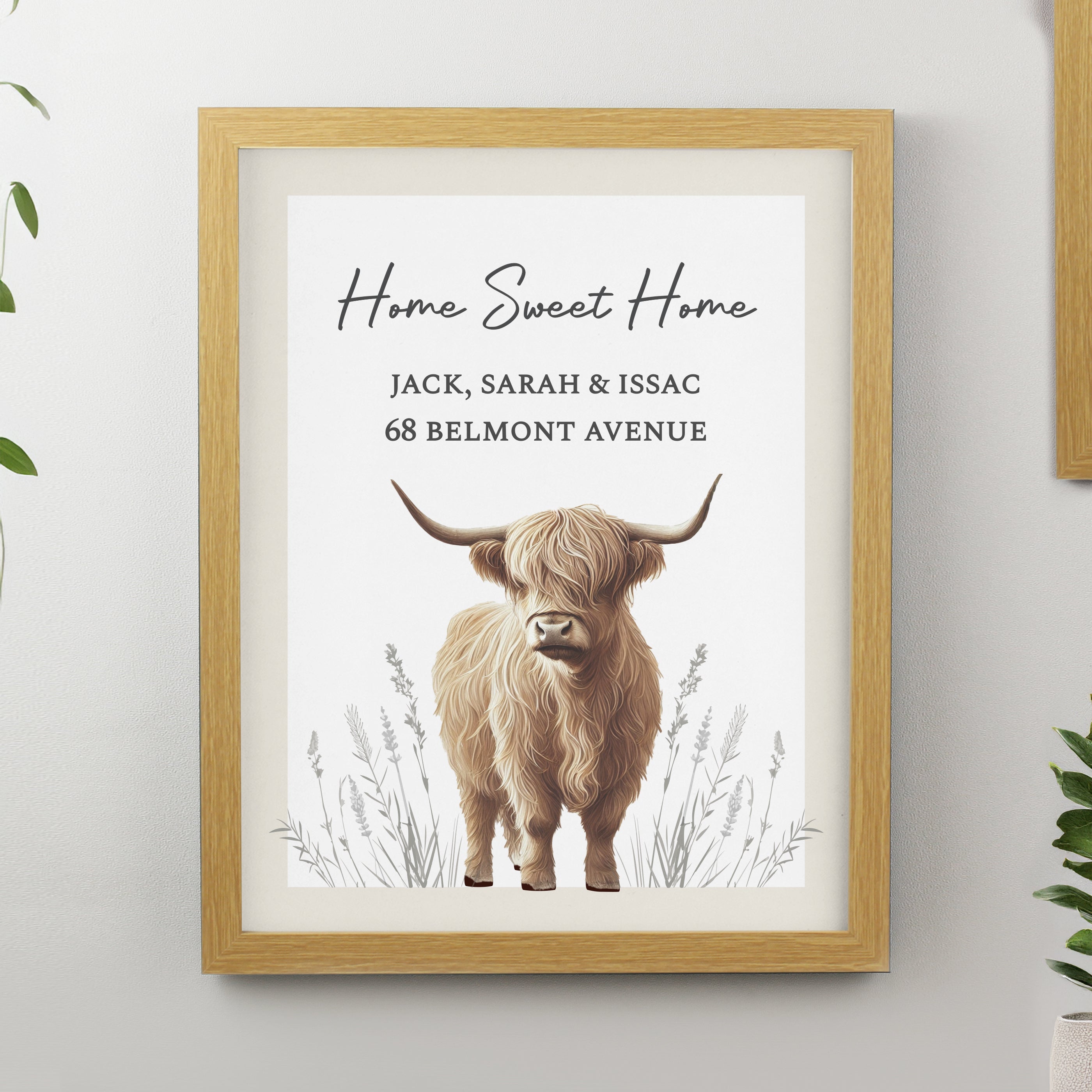 Personalised Highland Cow Oak Poster Frame