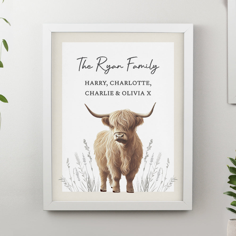 Eleanoras Personalised Highland Cow White Poster Frame 