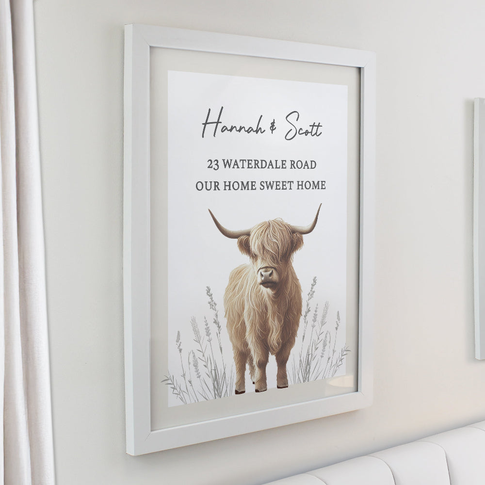 Eleanoras Personalised Highland Cow White Poster Frame 