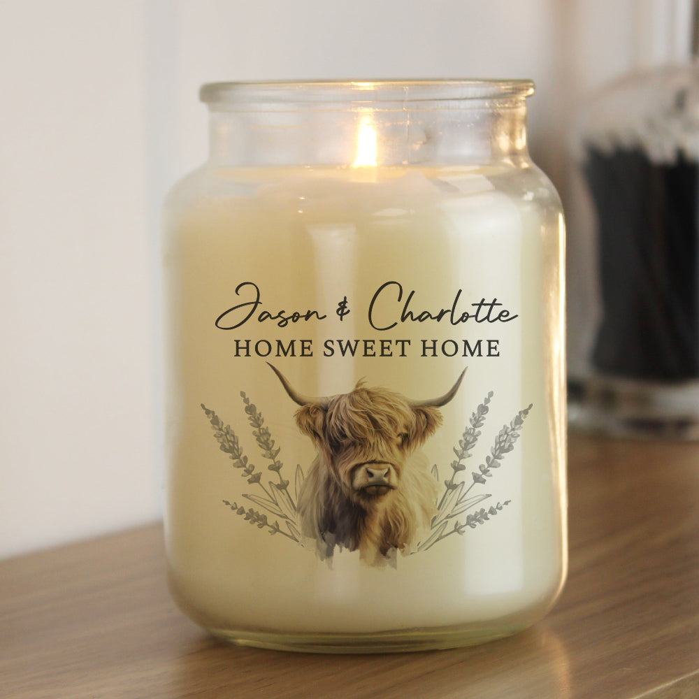 Eleanoras Personalised Highland Cow Large Candle Jar Candles