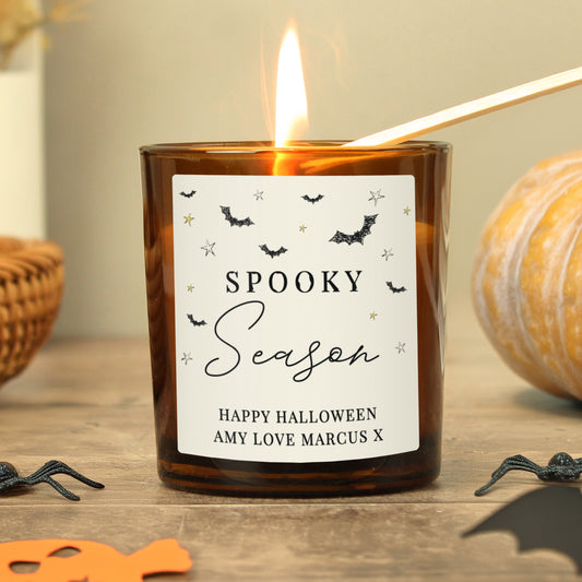 SPOOKY SEASON PERSONALISED AMBER GLASS CANDLE Candles from Eleanoras