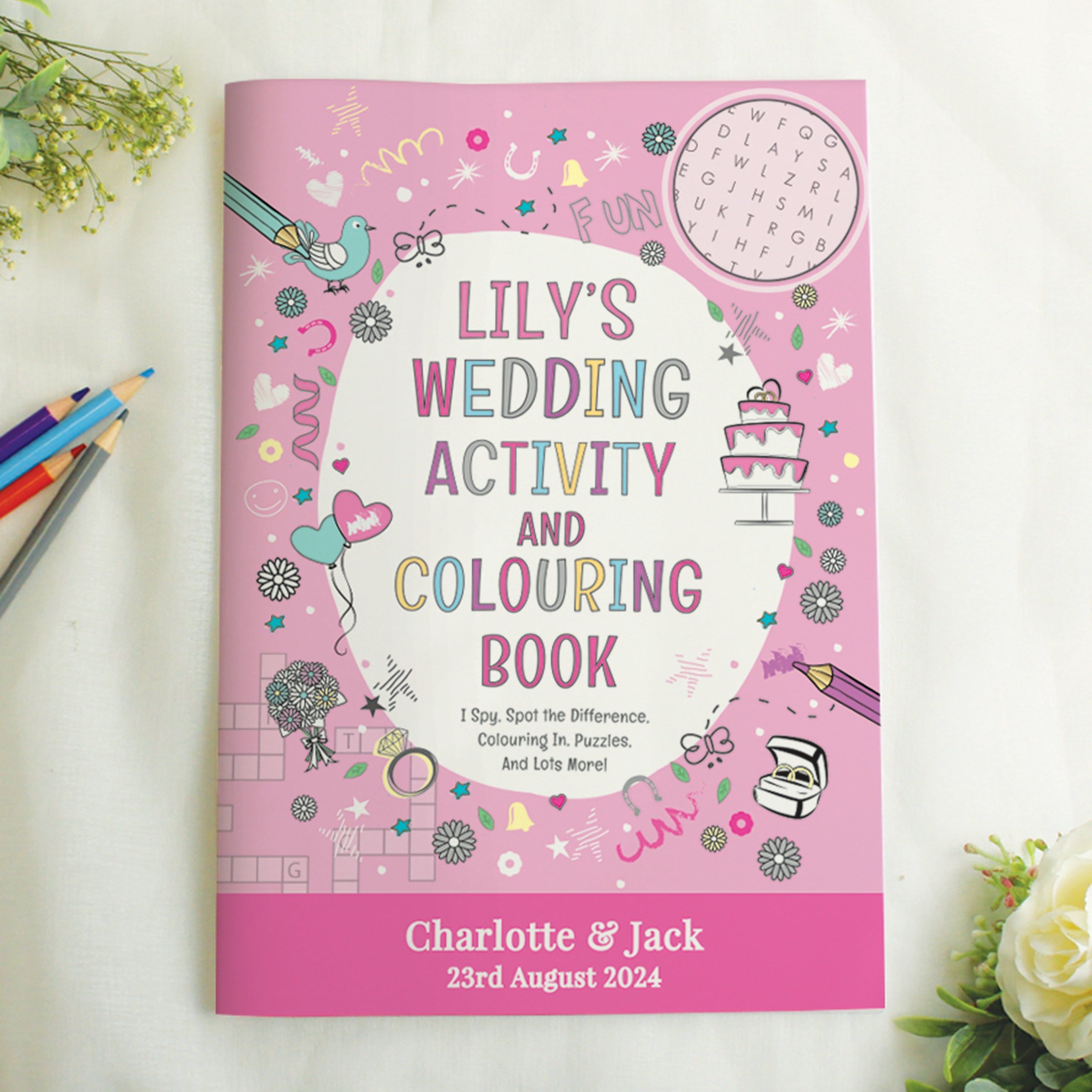 Eleanoras Personalised Pink  Wedding Activity & Colouring Book Activity Books