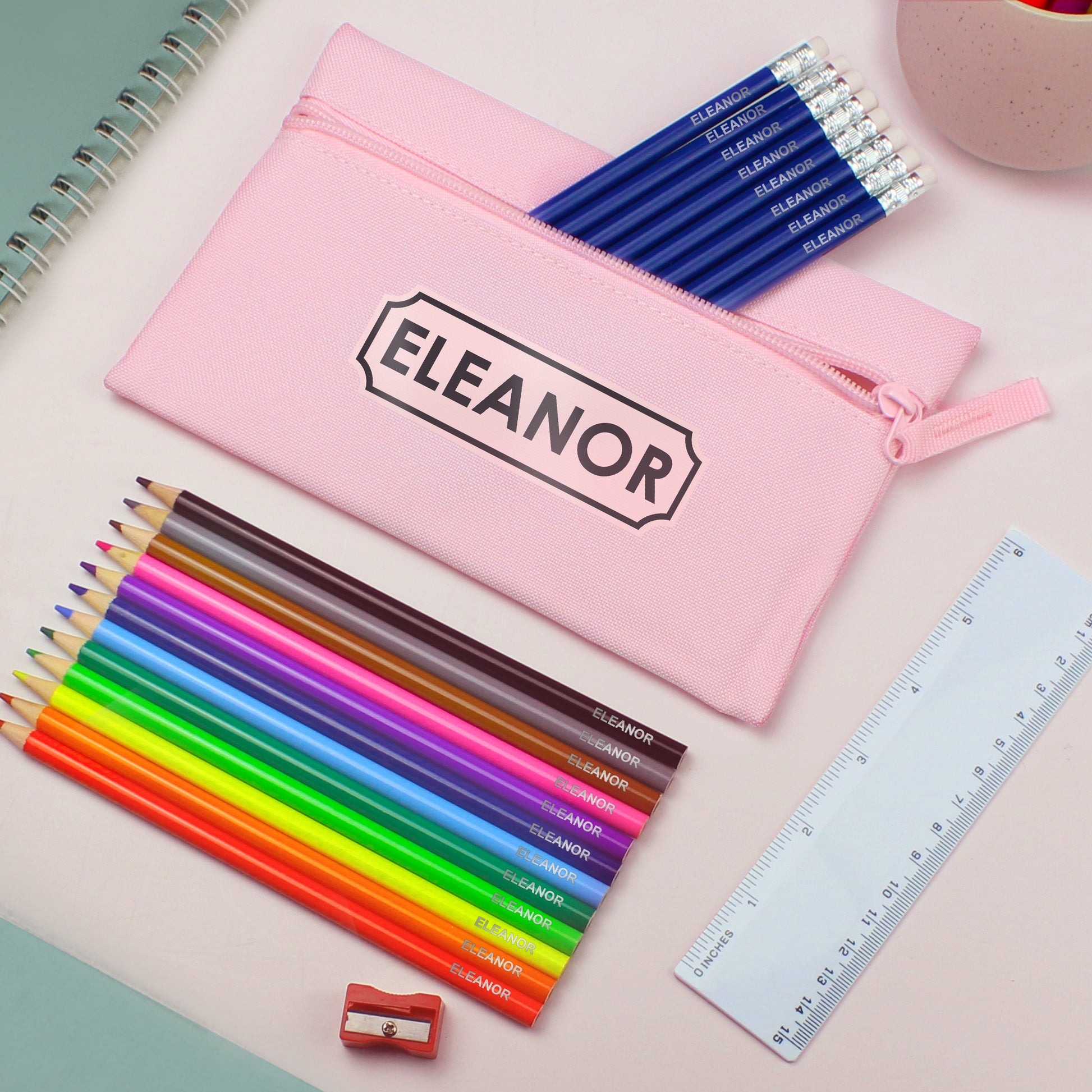 Eleanoras PINK PENCIL CASE PERSONALISED SET STATIONERY SETS