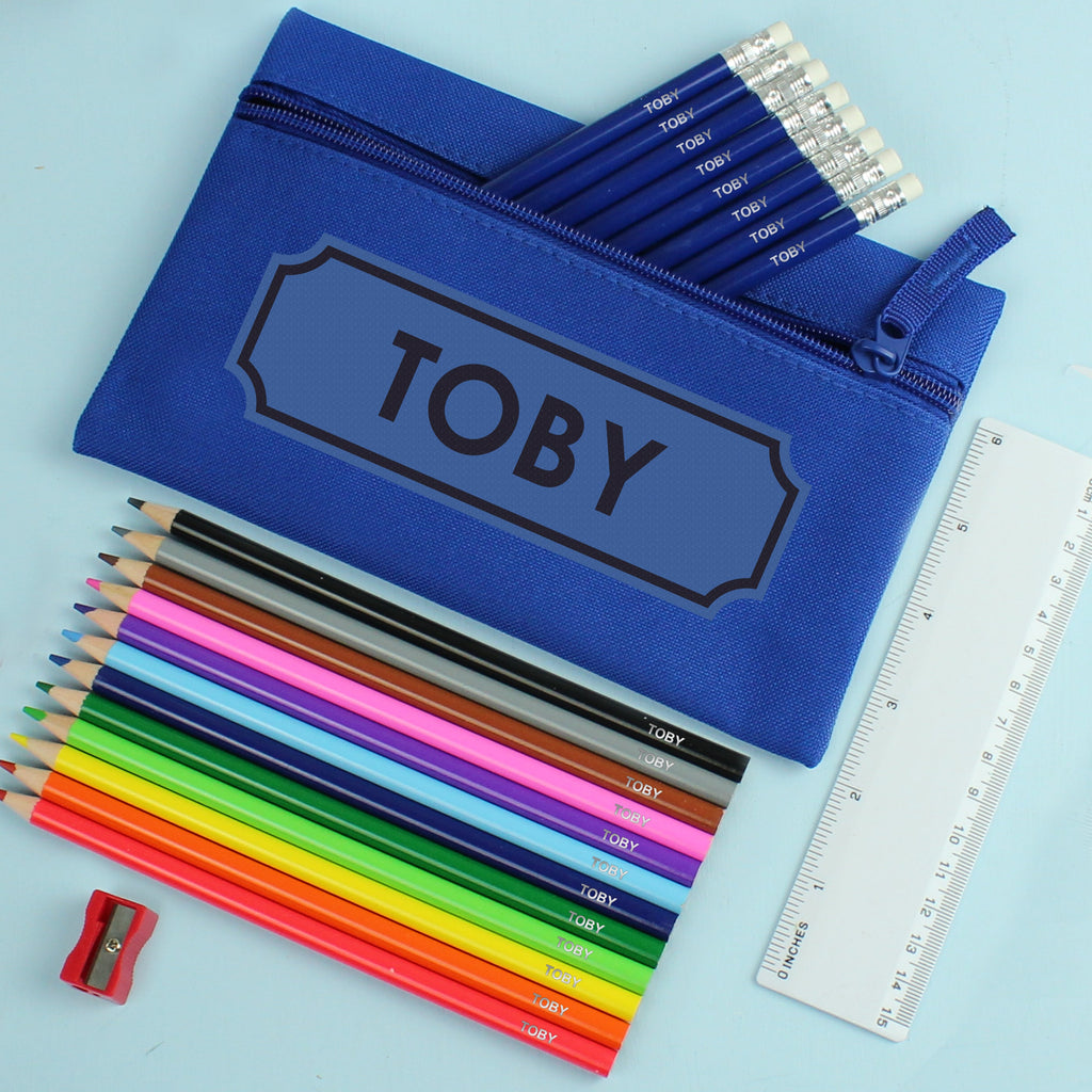 Eleanoras Blue Pencil Case with Personalised Pencils & Crayons Stationery Sets