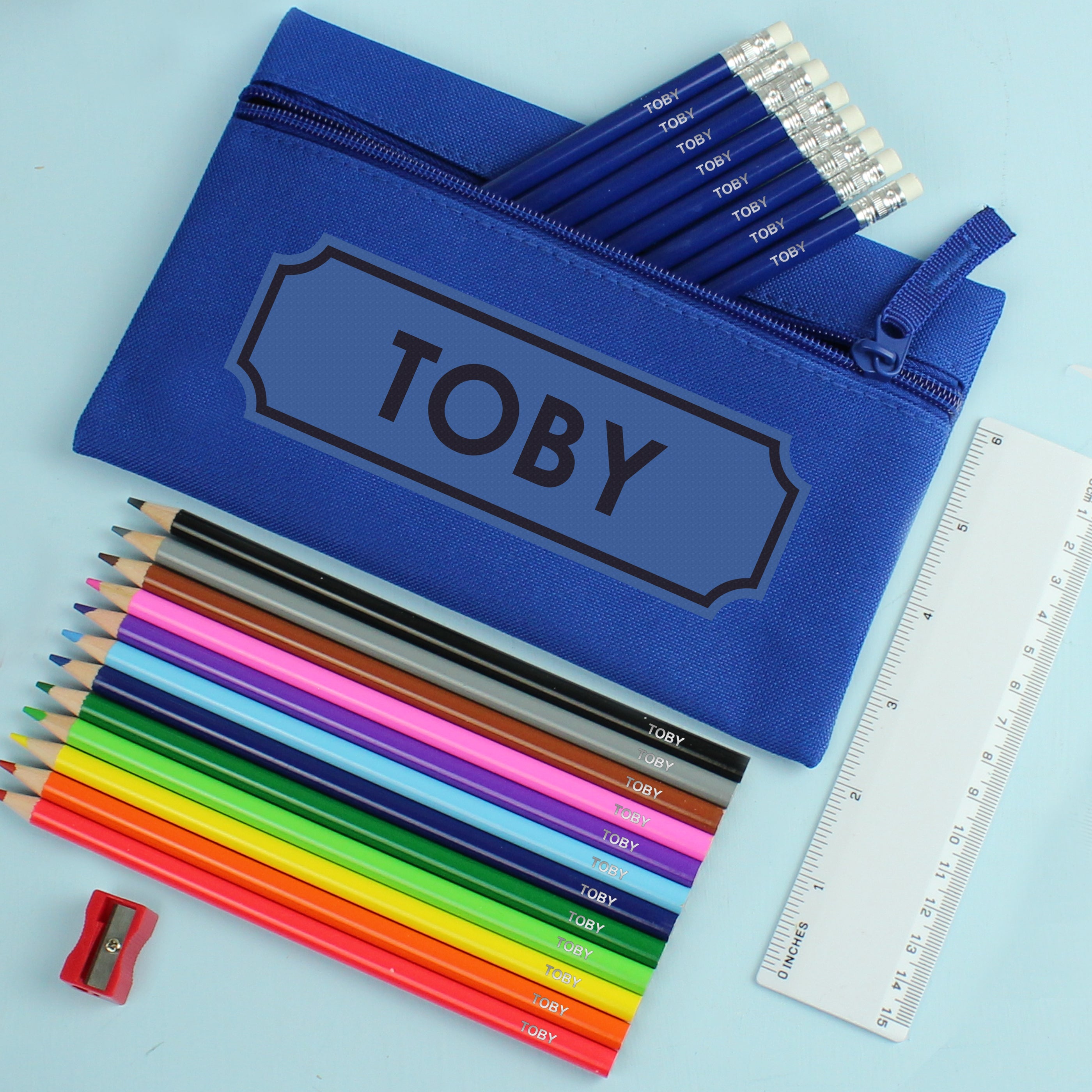 Eleanoras Blue Pencil Case with Personalised Pencils & Crayons Stationery Sets