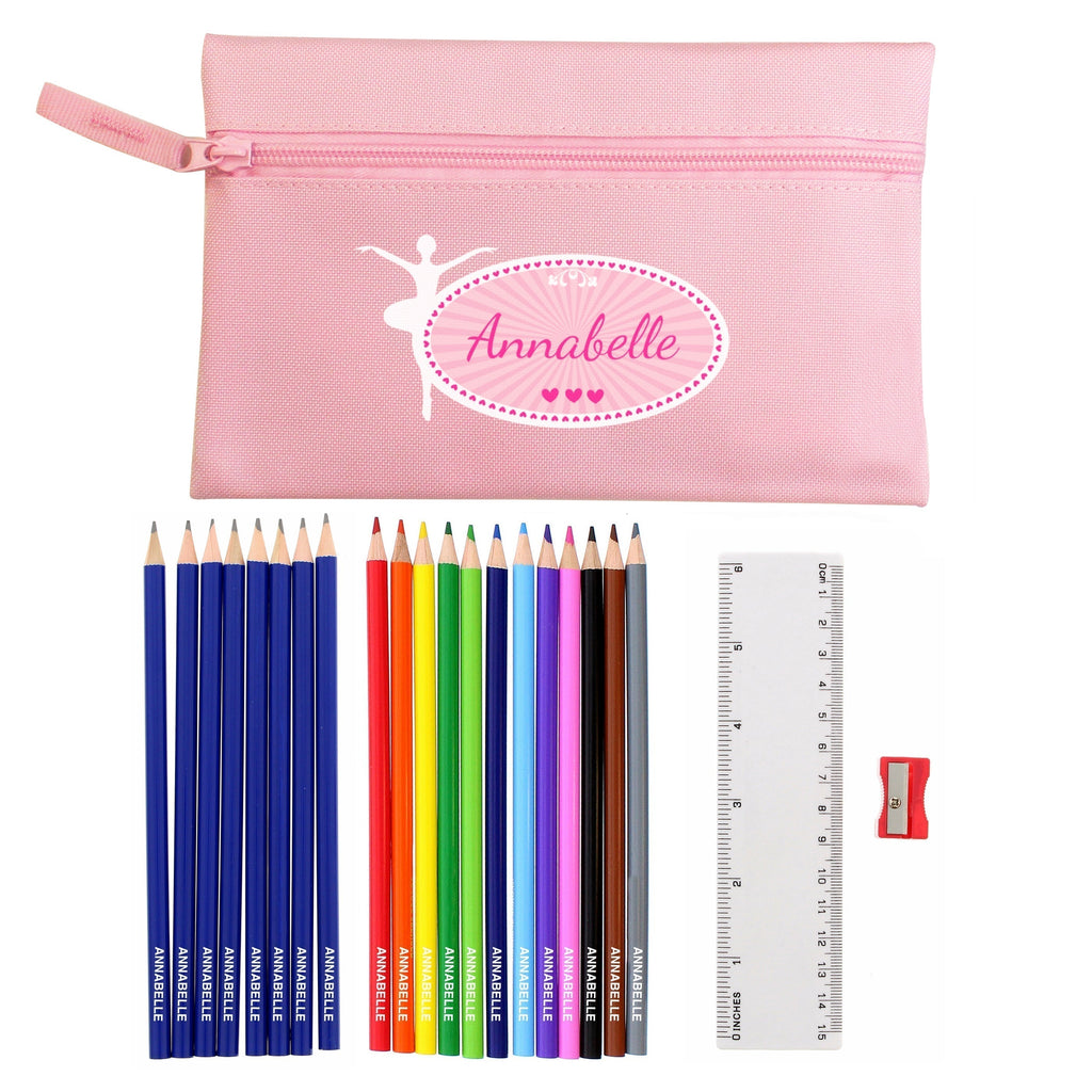 Eleanoras Ballerina Pencil Case with Personalised Pencils & Crayons Stationery Sets