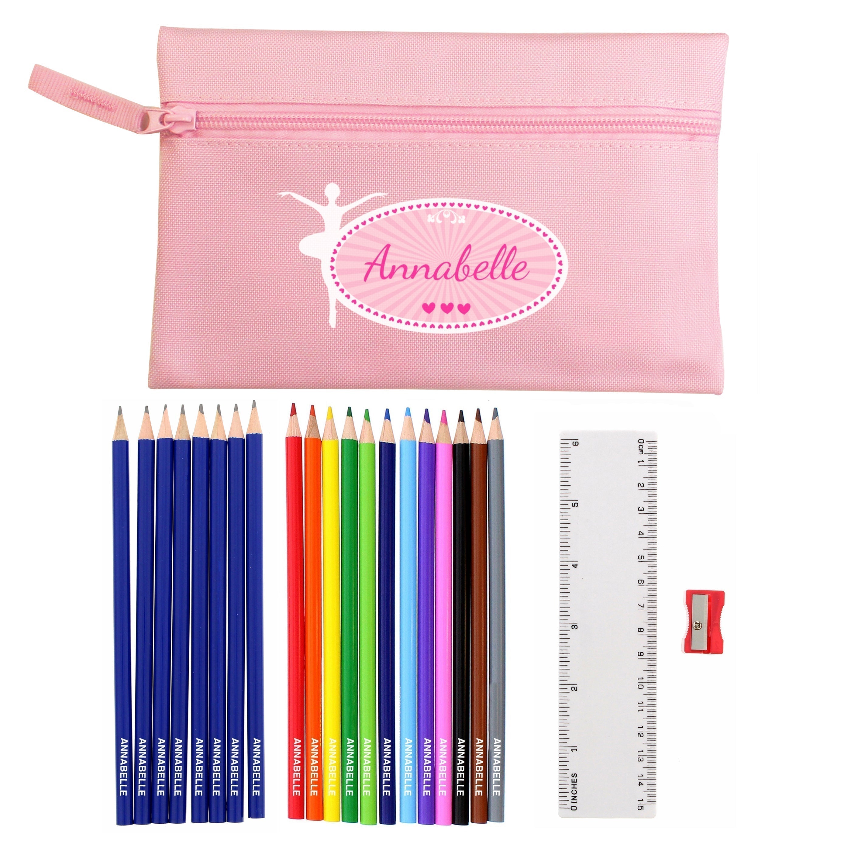 Eleanoras Ballerina Pencil Case with Personalised Pencils & Crayons Stationery Sets