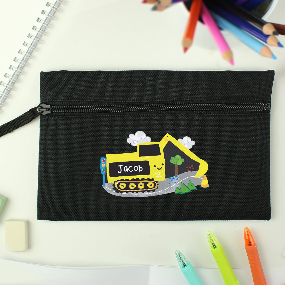 Eleanoras Personalised Digger Black Pencil Case Pencil Cases
