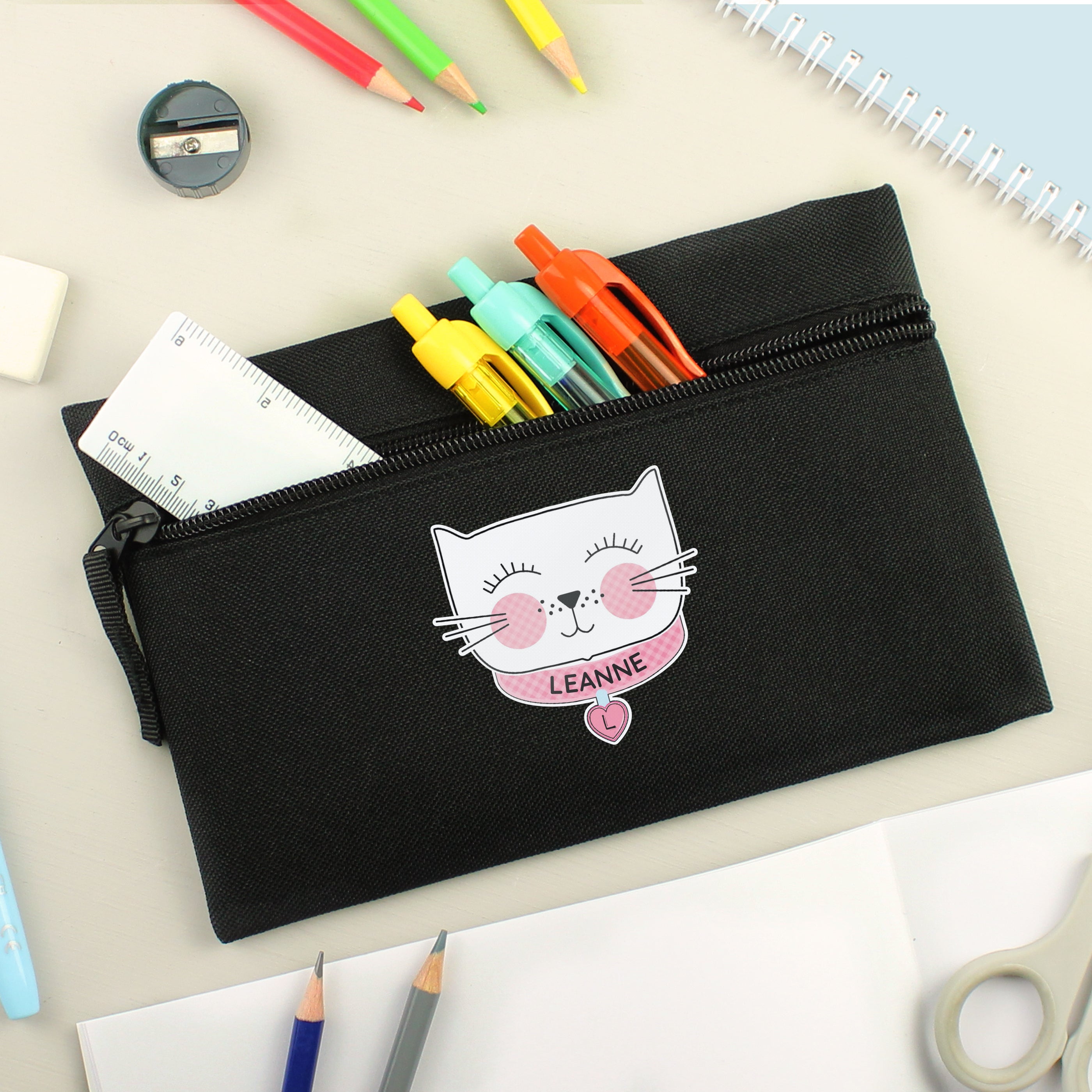 Eleanoras Personalised Cute Cat Black Pencil Case Pencil Cases