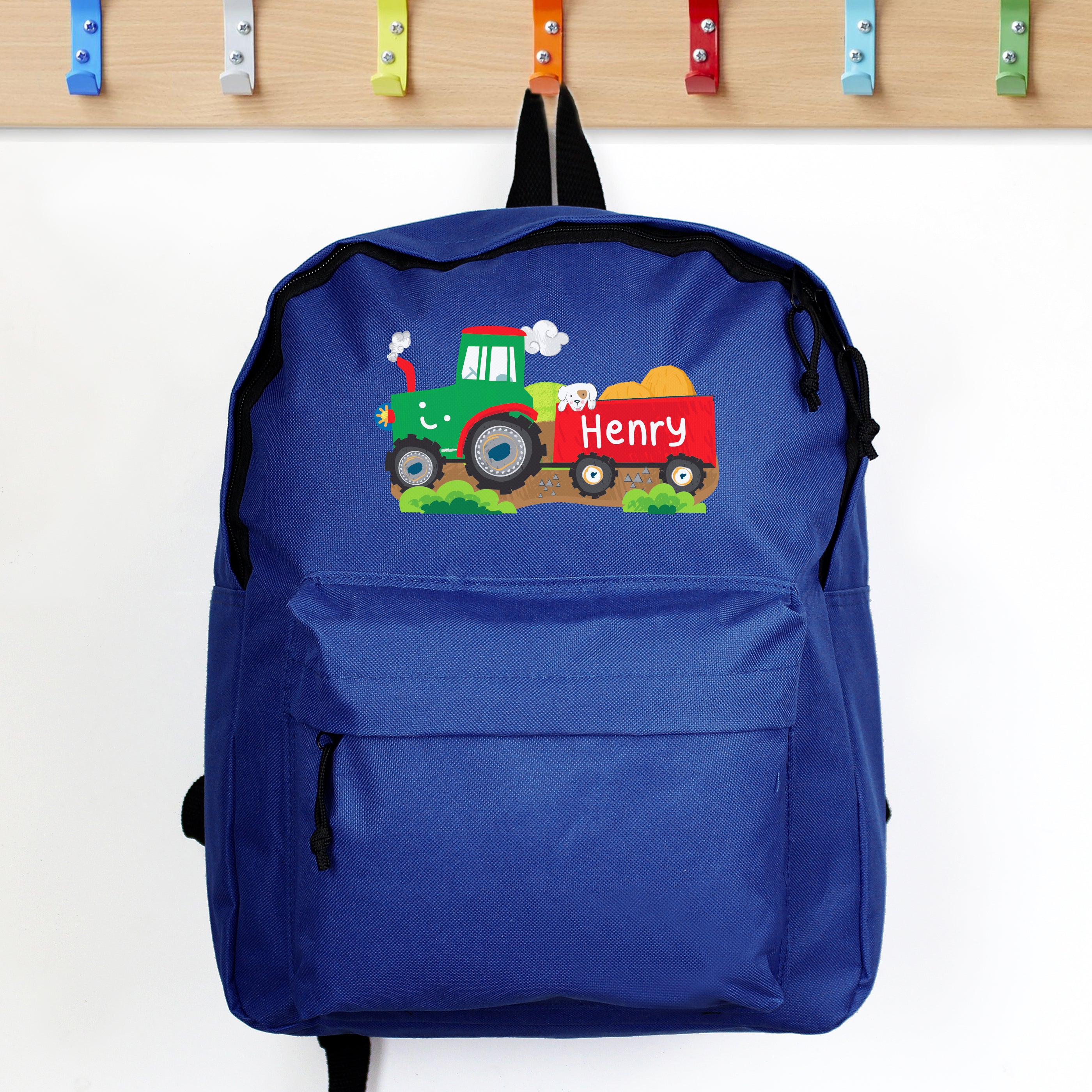 Eleanoras Personalised Tractor Blue Backpack Backpacks
