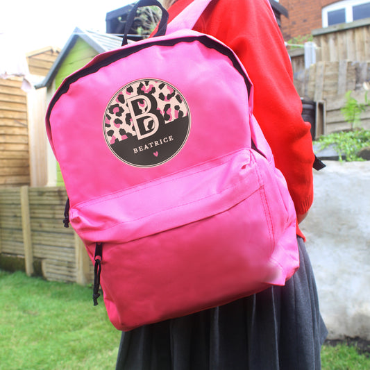 LEOPARD PRINT PERSONALISED PINK BACKPACK Kids Bags from Eleanoras