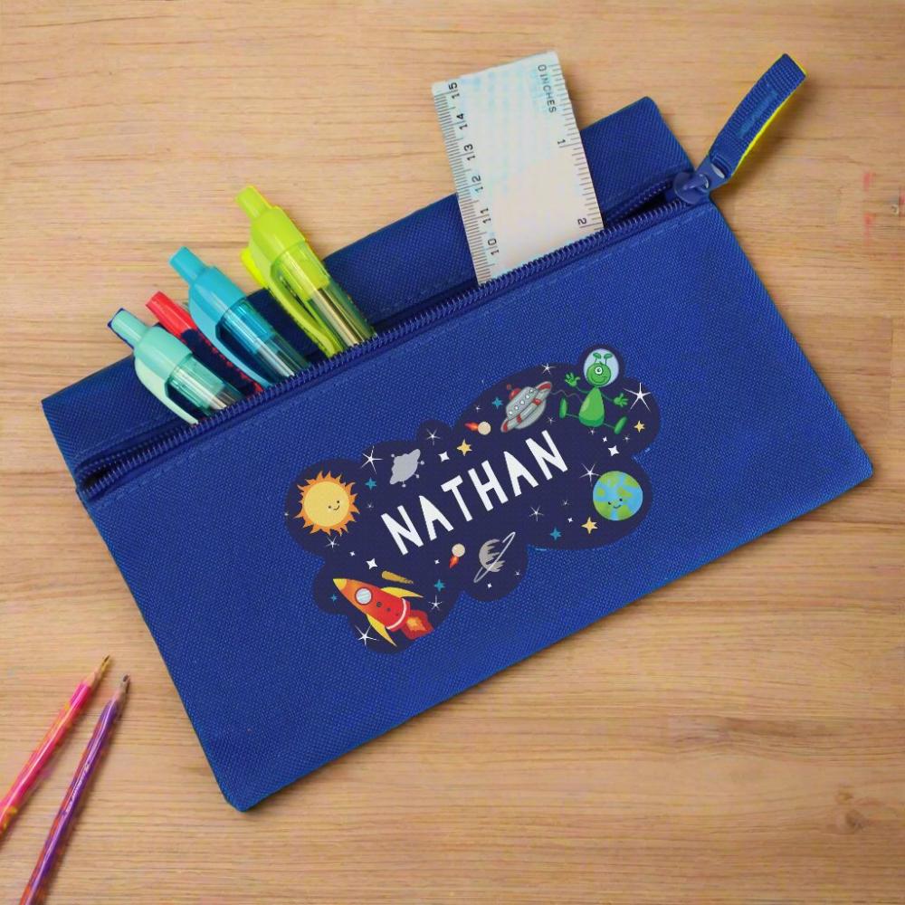 Eleanoras SPACE PERSONALISED BLUE PENCIL CASE 