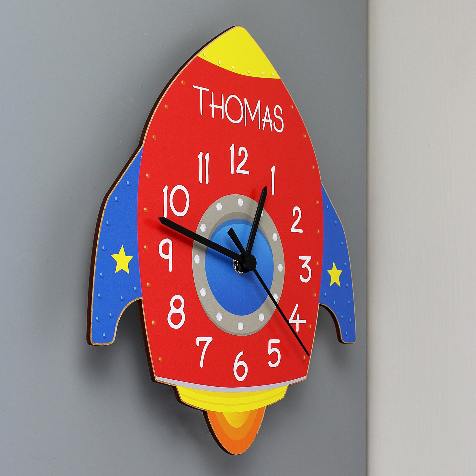 Eleanoras SPACE ROCKET SHAPED WOODEN CLOCK Clocks