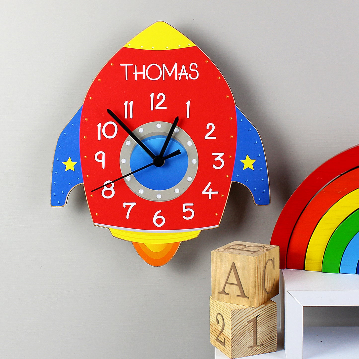 Eleanoras SPACE ROCKET SHAPED WOODEN CLOCK Clocks