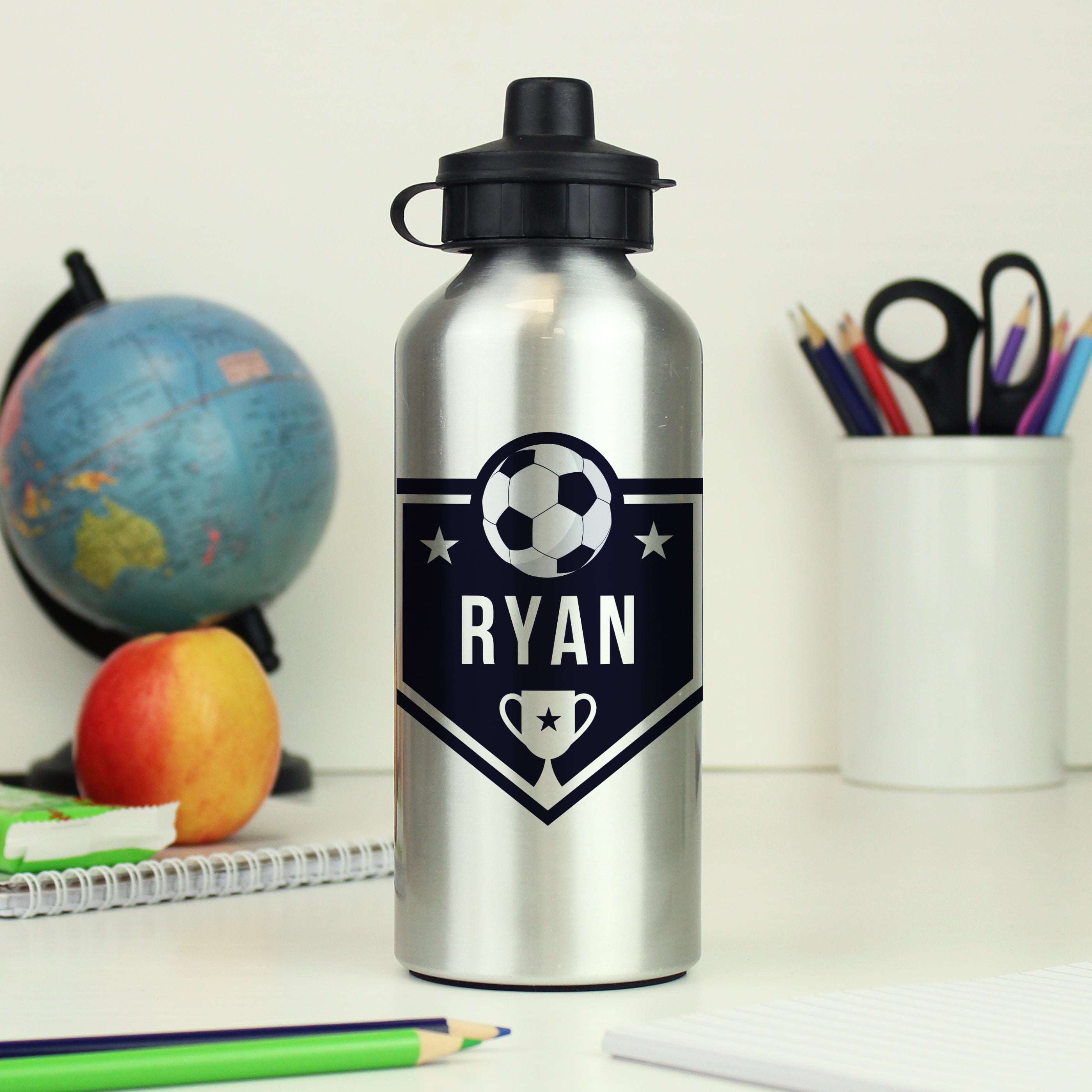 Eleanoras Personalised Football Silver Drinks Bottle Bottles & Flasks