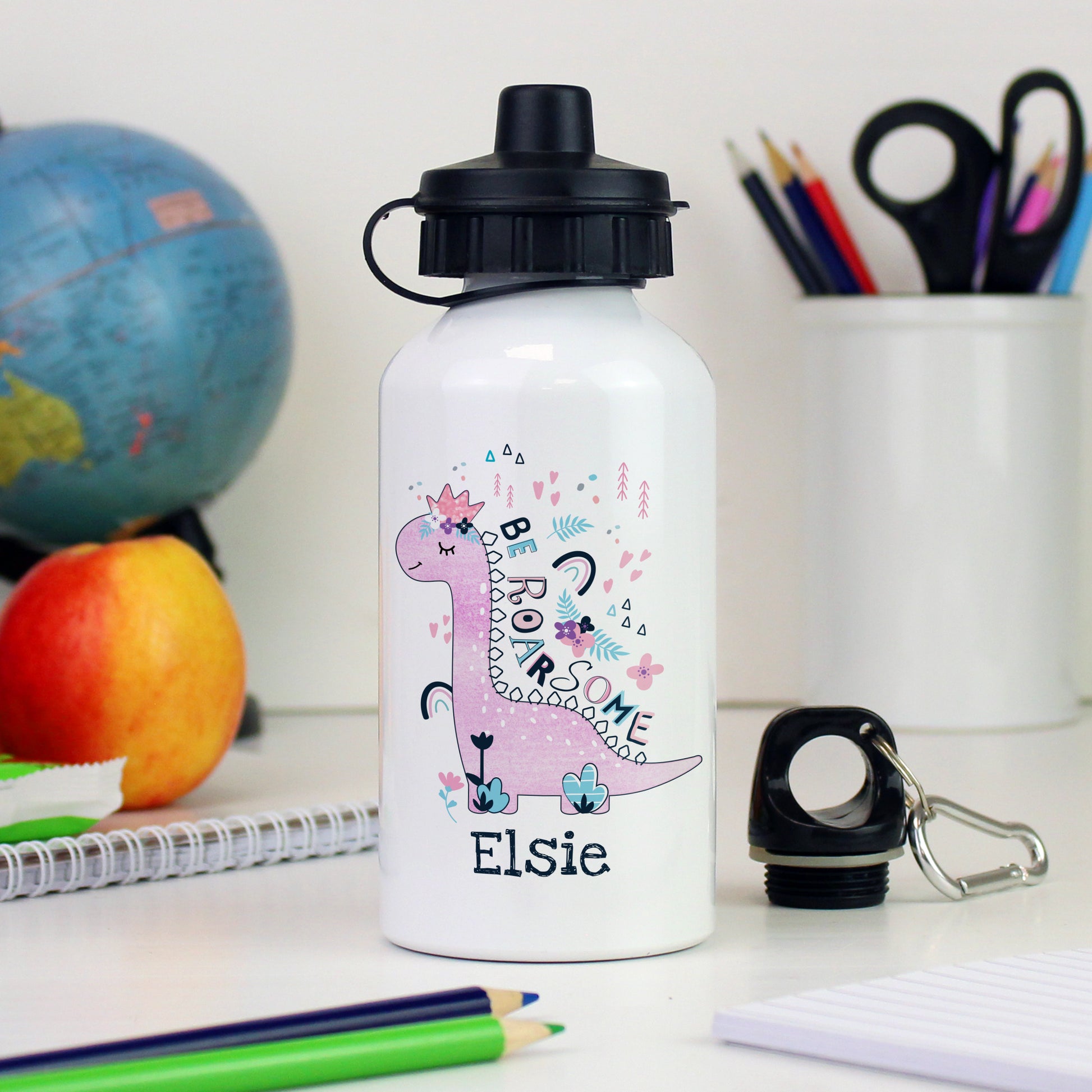 Eleanoras PINK DINOSAUR PERSONALISED DRINKS BOTTLE Water Bottles