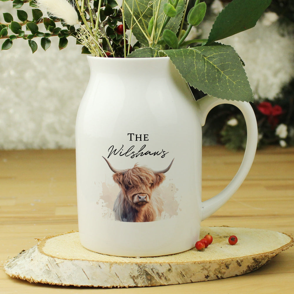 Eleanoras Personalised Highland Cow Flower Jug Vase 