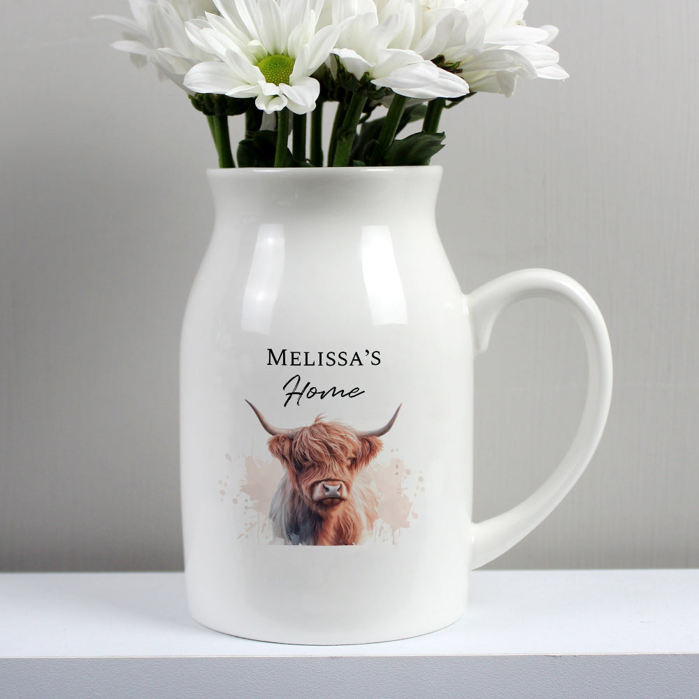 Eleanoras Personalised Highland Cow Flower Jug Vase 