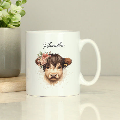 HIGHLAND COW GIRL PERSONALISED MUG