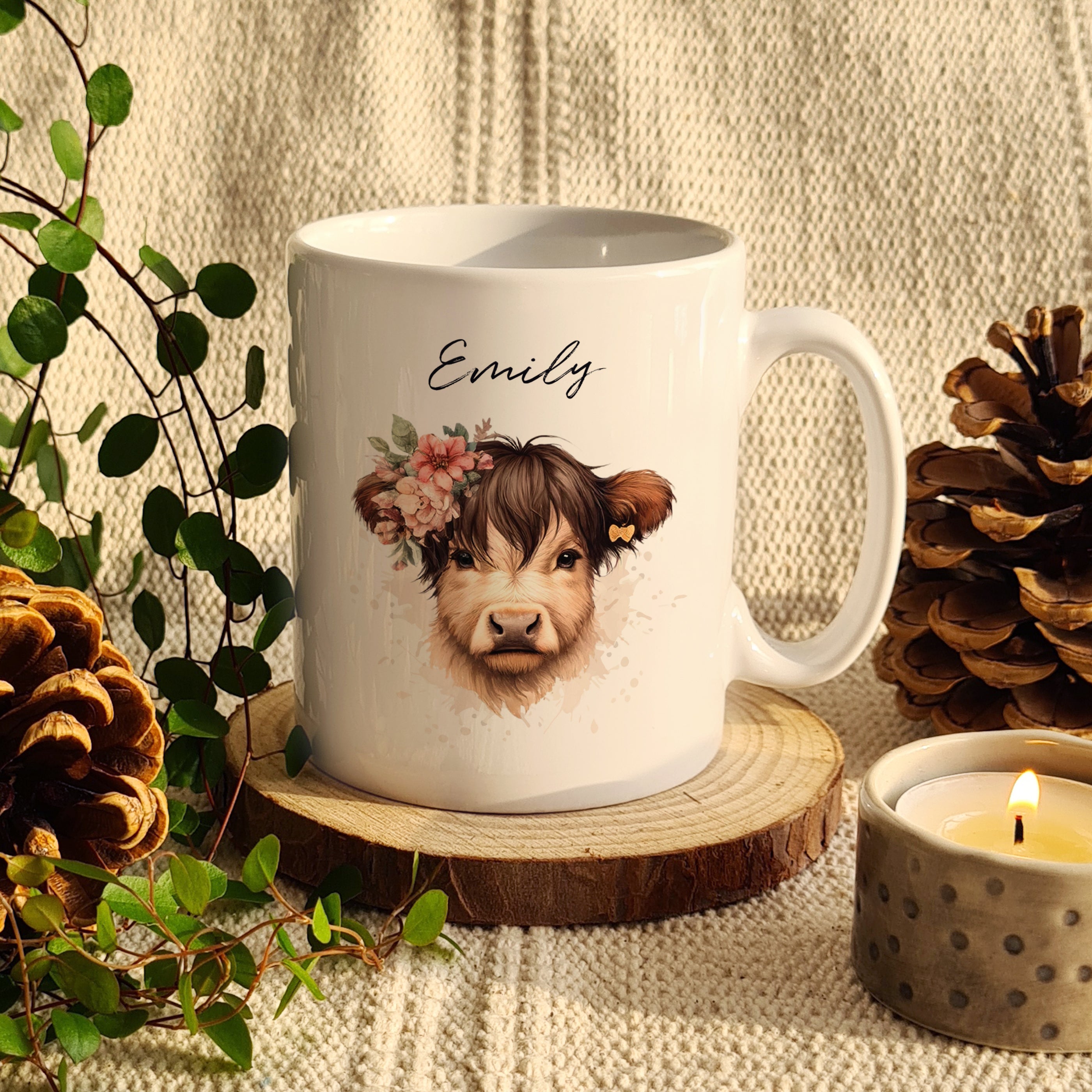 Eleanoras HIGHLAND COW GIRL PERSONALISED MUG Mugs